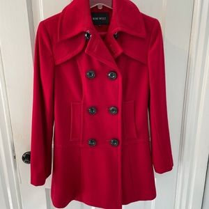 Nine West Pea Coat, Red, Size 4